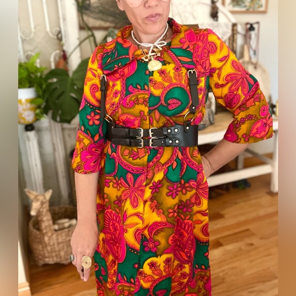 Vintage 1960’s 70’s Psychedelic Pool Deck Gown Zip Ip House Dress - Picture 7 of 9